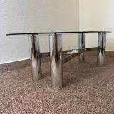 Chrome metal coffee table with smoked glass from the 70s