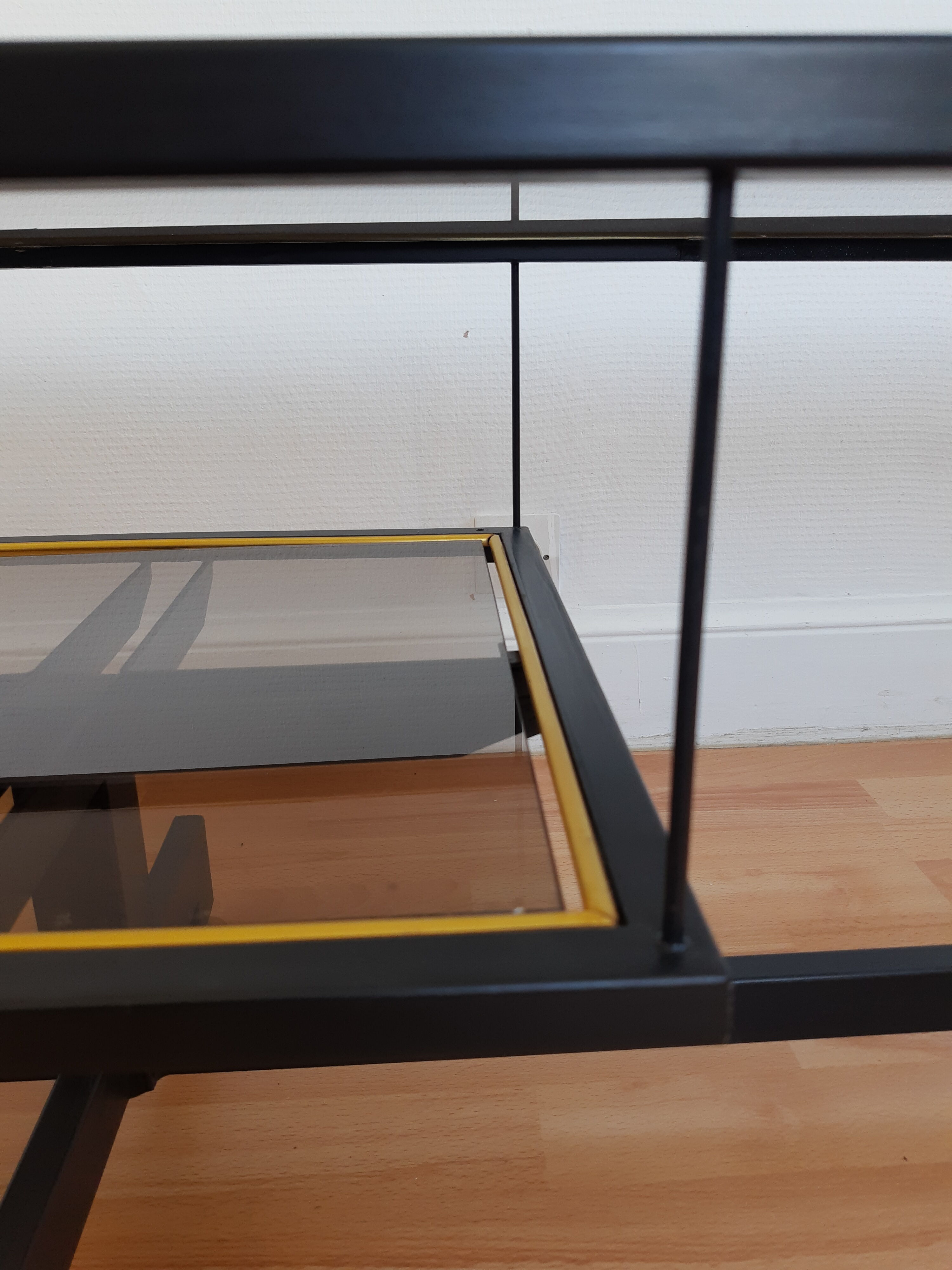 Vintage industrial coffee table metal and glass