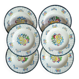 Set of 6 large Longwy soup plates, Vieux Rouen model