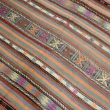 6x8 Ethnic Striped Green & Orange Kilim Rug, 176x230Cm