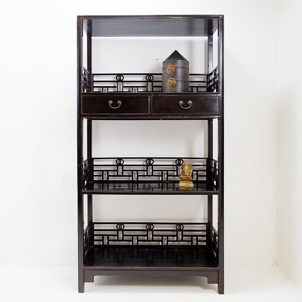 Vintage Chinese four-level lacquered wooden bookshelf - 20th century