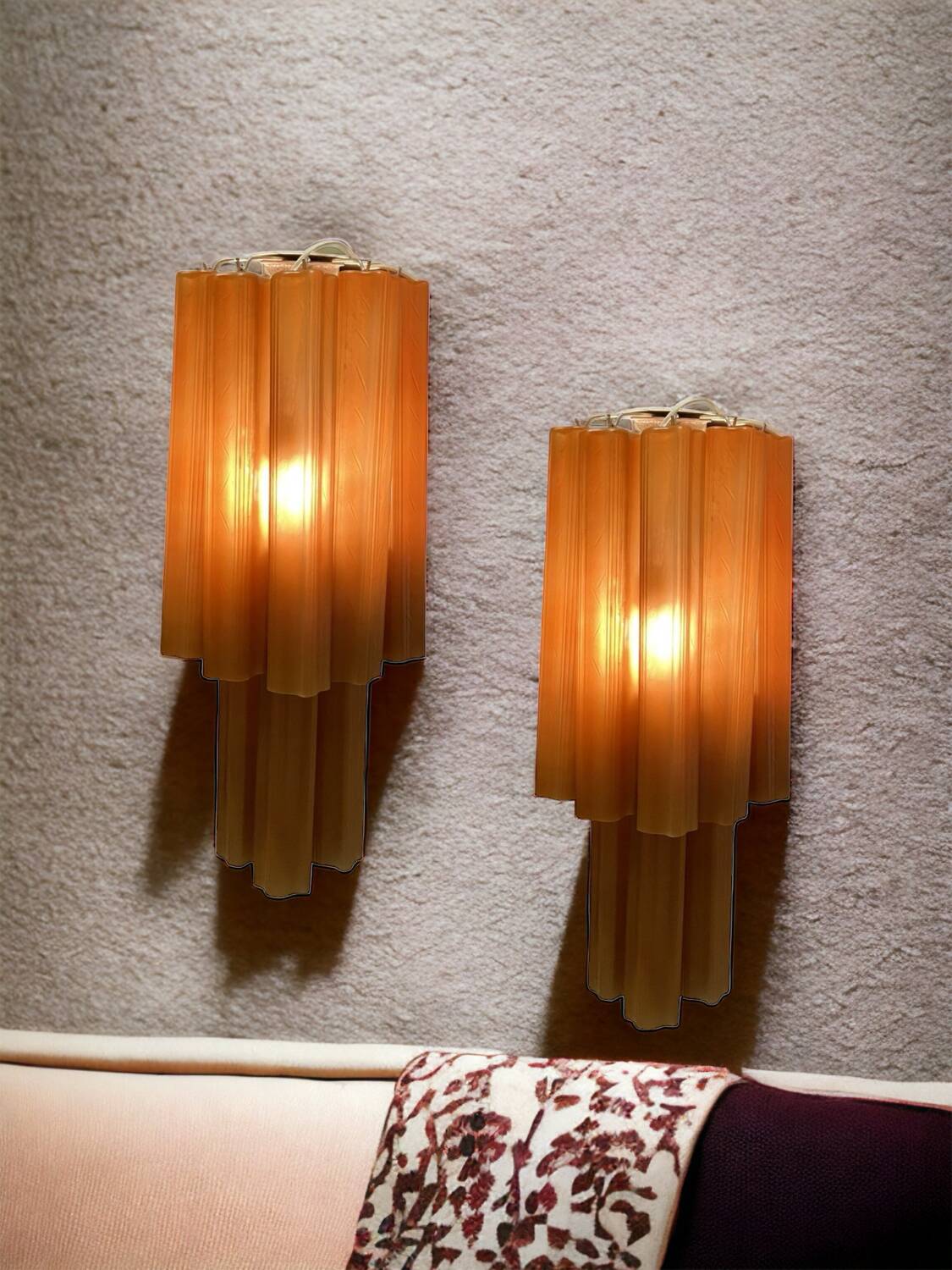 Grandes Appliques en Verre Couleur Terre Cuite Lot de 2