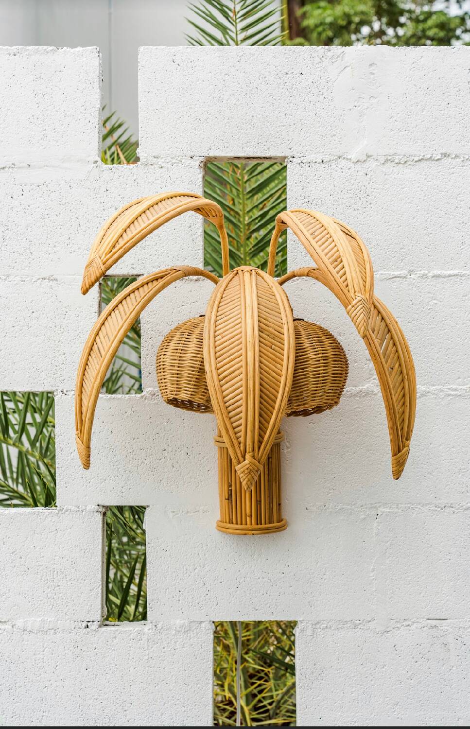 Pair of coconut/palm rattan wall lights