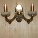 Reccagni wall light pair in brass and frosted glass.