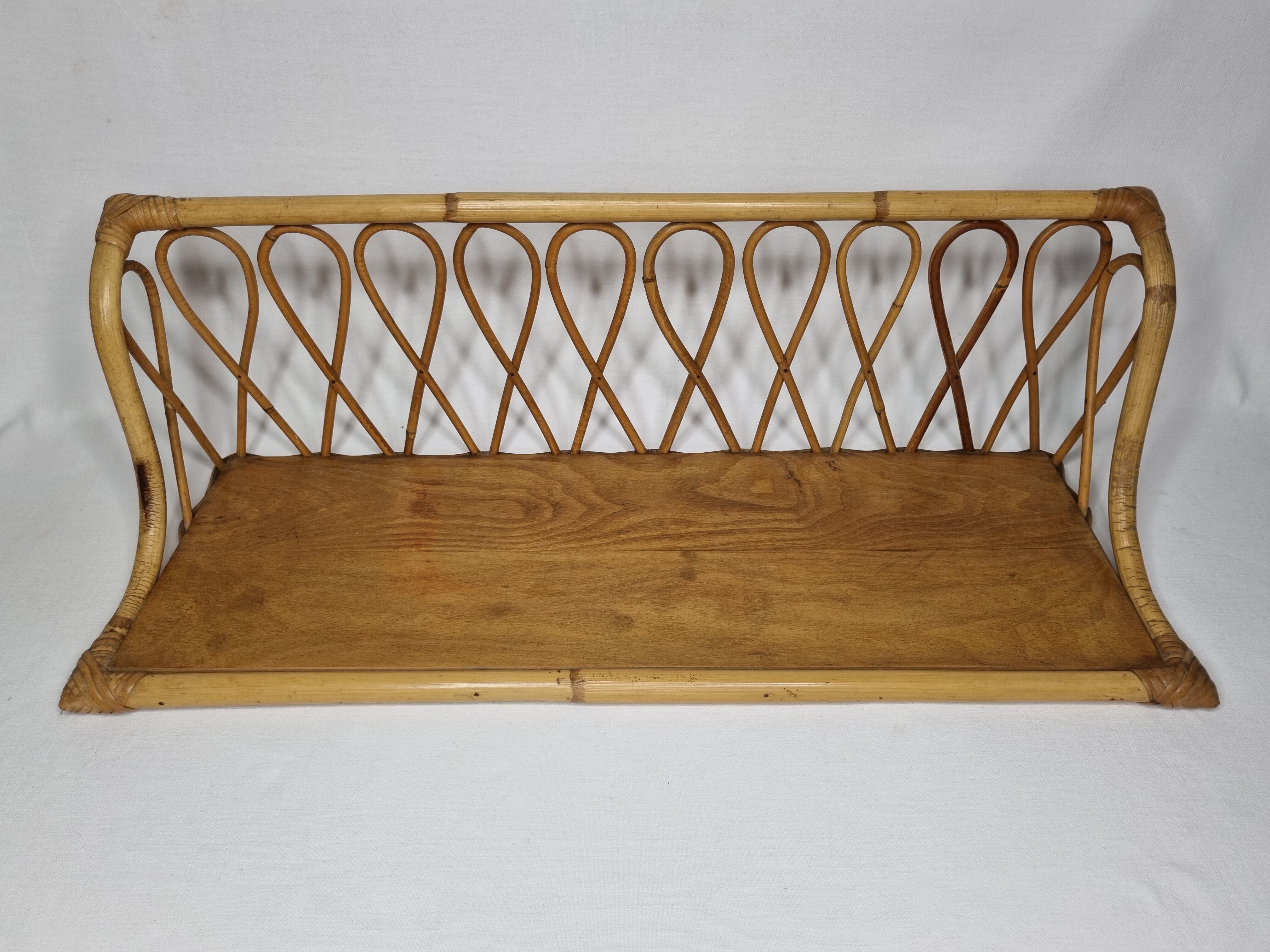 Vintage rattan wall shelf, 64 cm