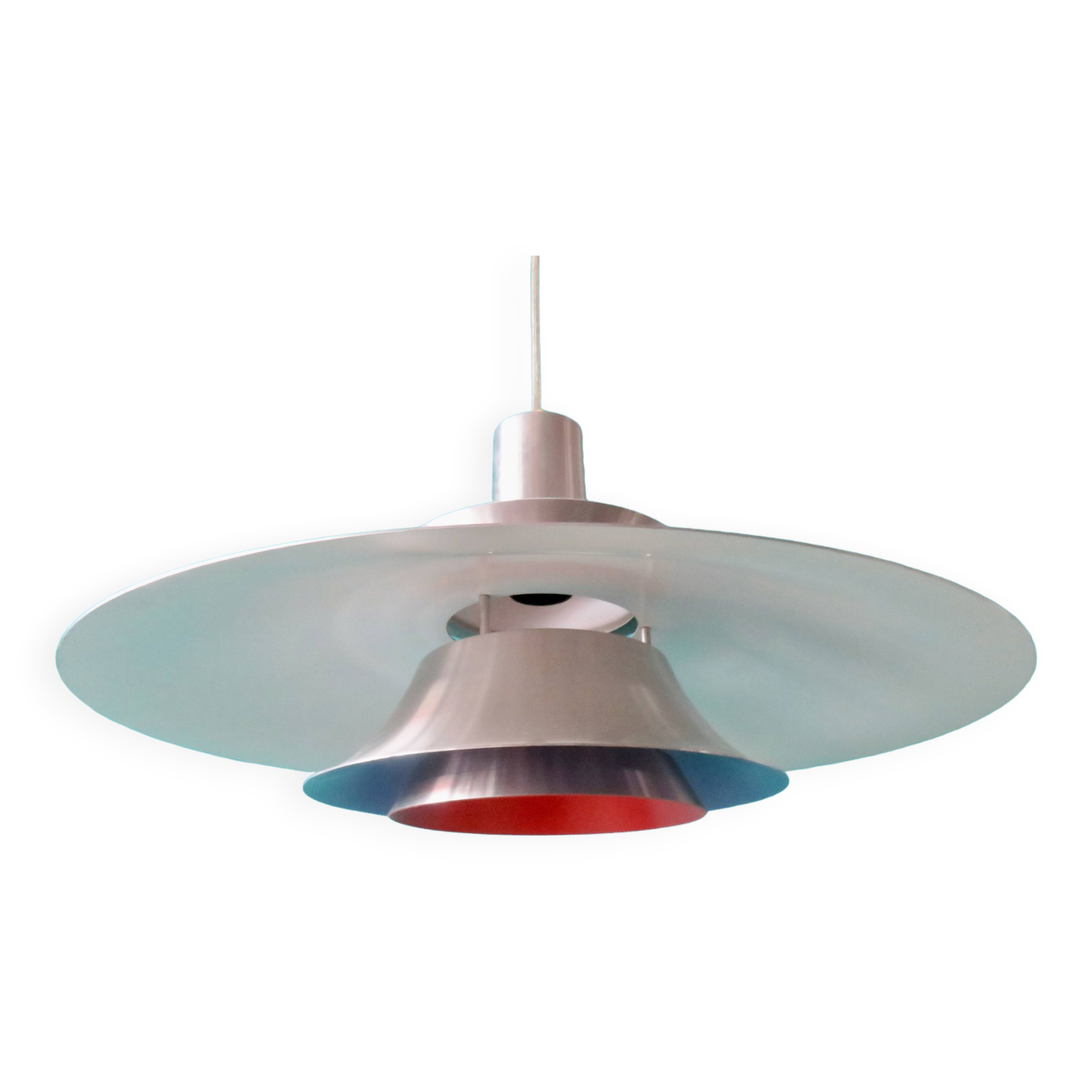 Suspension in brushed aluminum, interior in 3 colors. Denmark 1970