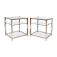 Pair of sofa tips in gilded metal and glass