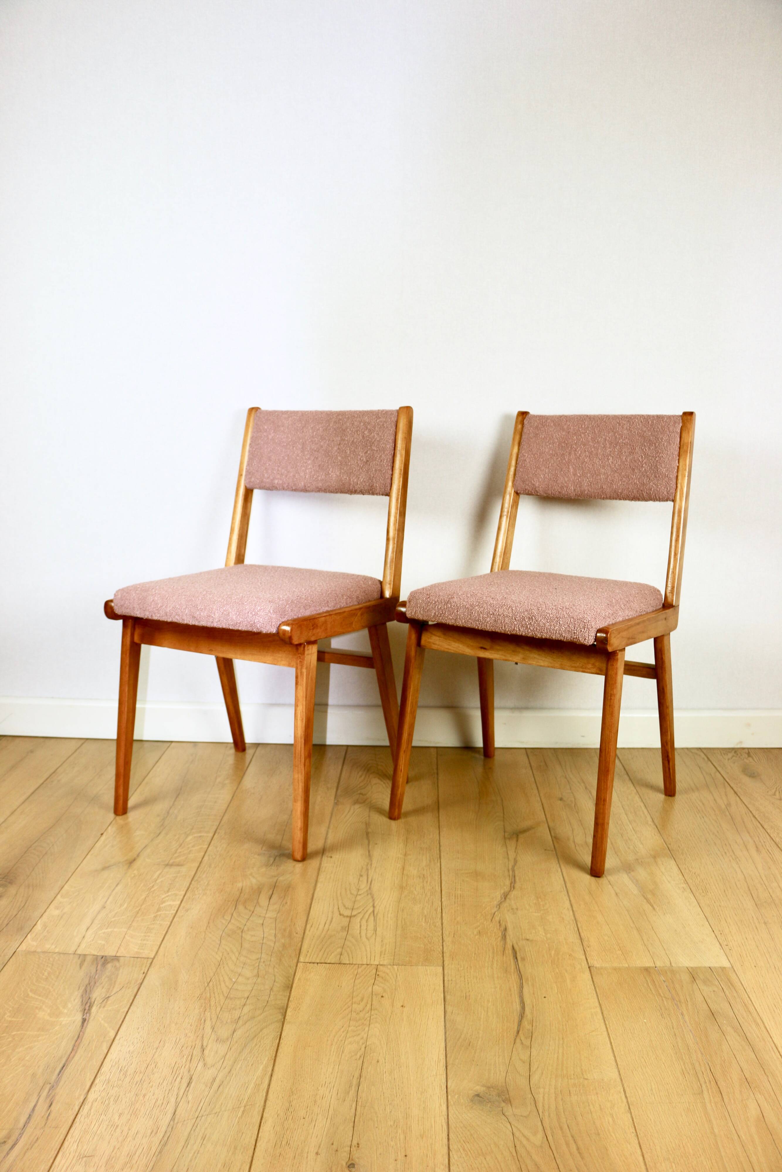 Vintage fuchsia boucle chairs - set of 6