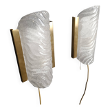 Pair of brass and glass wall lights by Fischer Leuchten, 1960s
