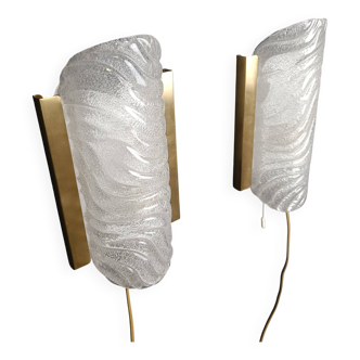 Pair of brass and glass wall lights by Fischer Leuchten, 1960s