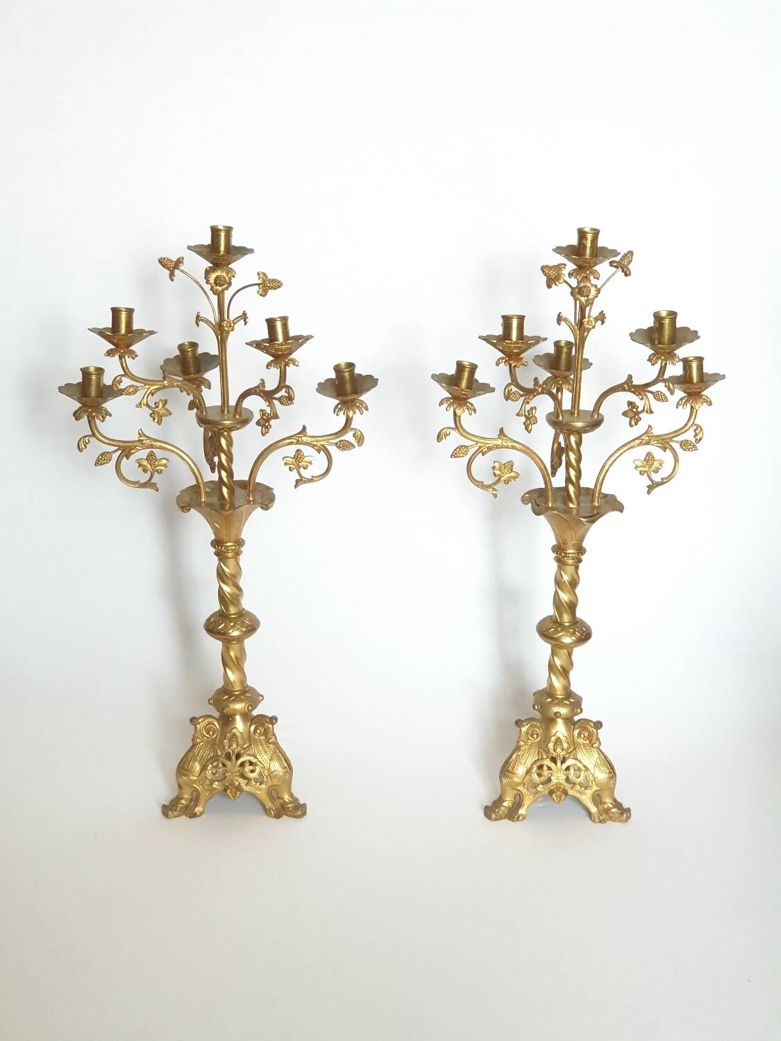 Pair of 19th century neo-Gothic bronze candelabras