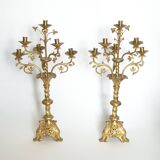 Paire de candélabres neogothique XIXe en bronze