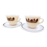 Duo tasses/sous tasses verre opalin vintage JAJ Pyrex England