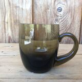 Lot coffee cups in smoked brown glass 70s, rounded shape, beautiful handcrafted.