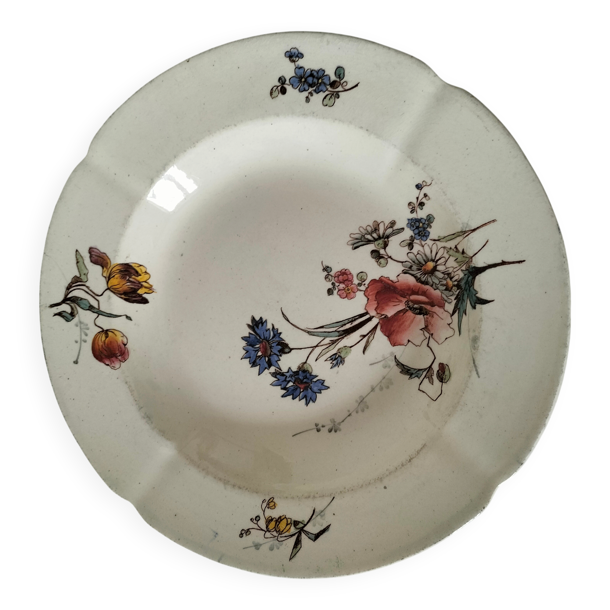 Assiette creuse Terre de Fer HB & Cie décor fleurs des champs 1900-1910