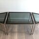 Rare three-part nickel coffee table with lacquered glass tops around the perimeter