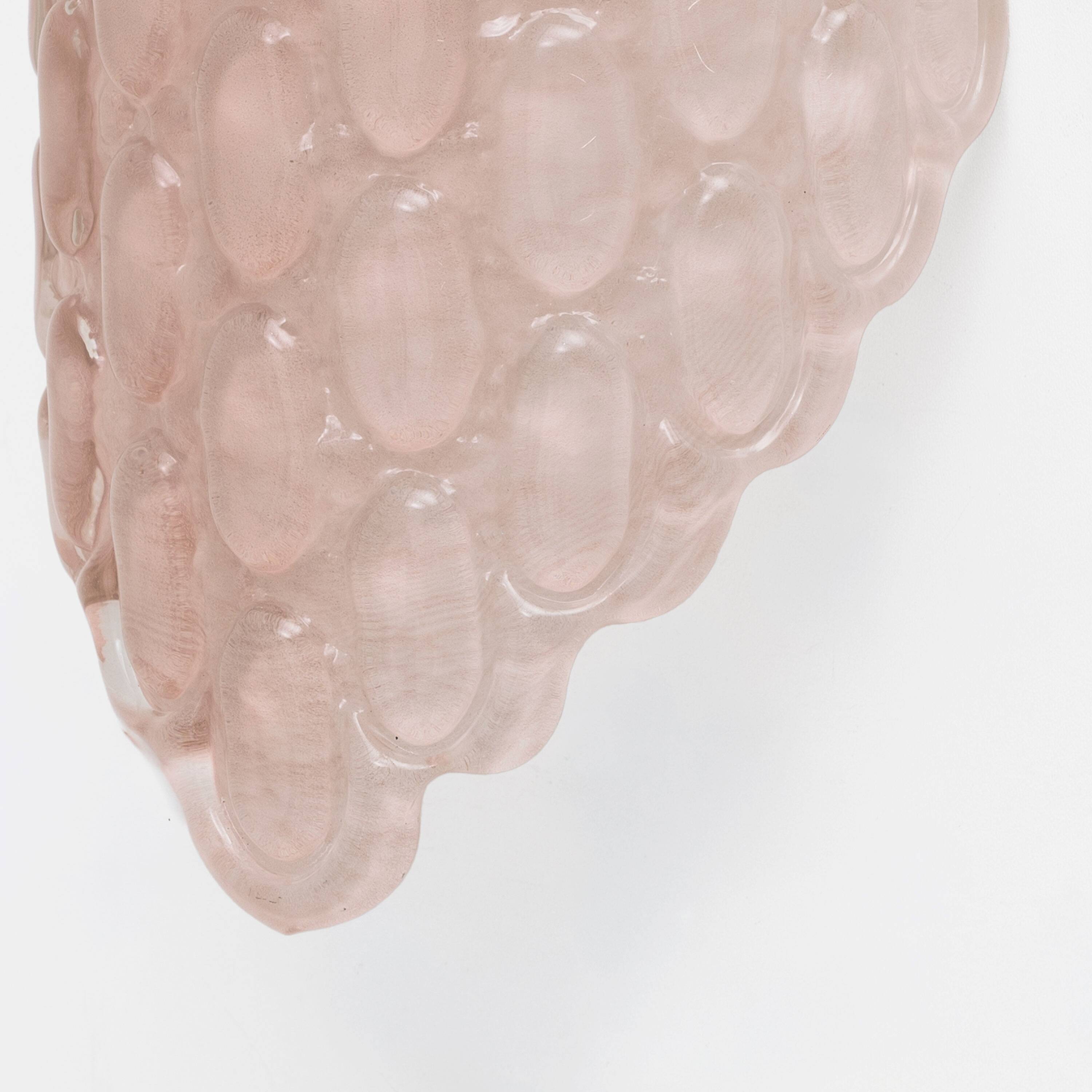 Pair of Pink Murano Glass Wall Sconces with Textured Relief