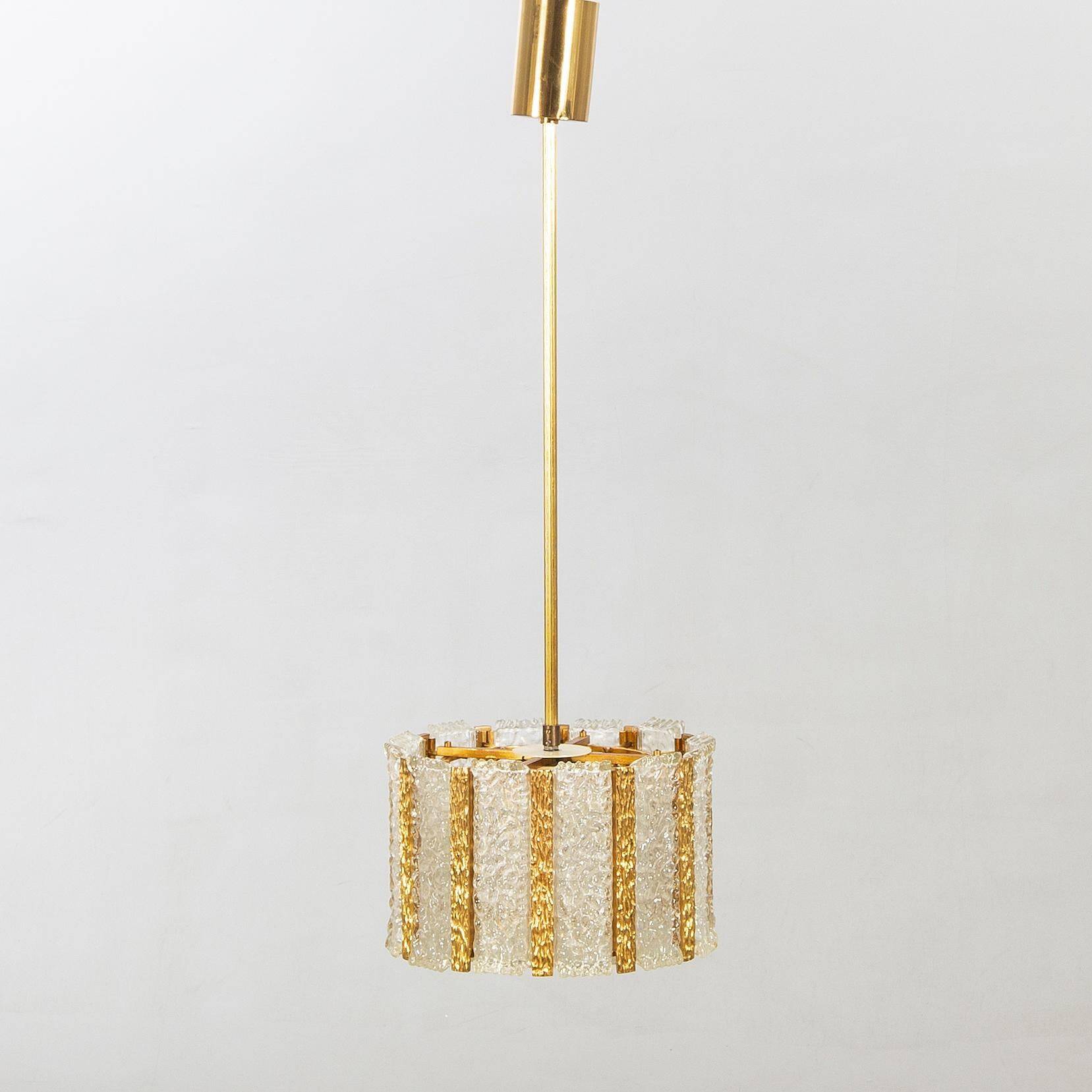 Ceiling light by Carl Fagerlund for Orrefors in brass and cast glass, Sweden 1960.