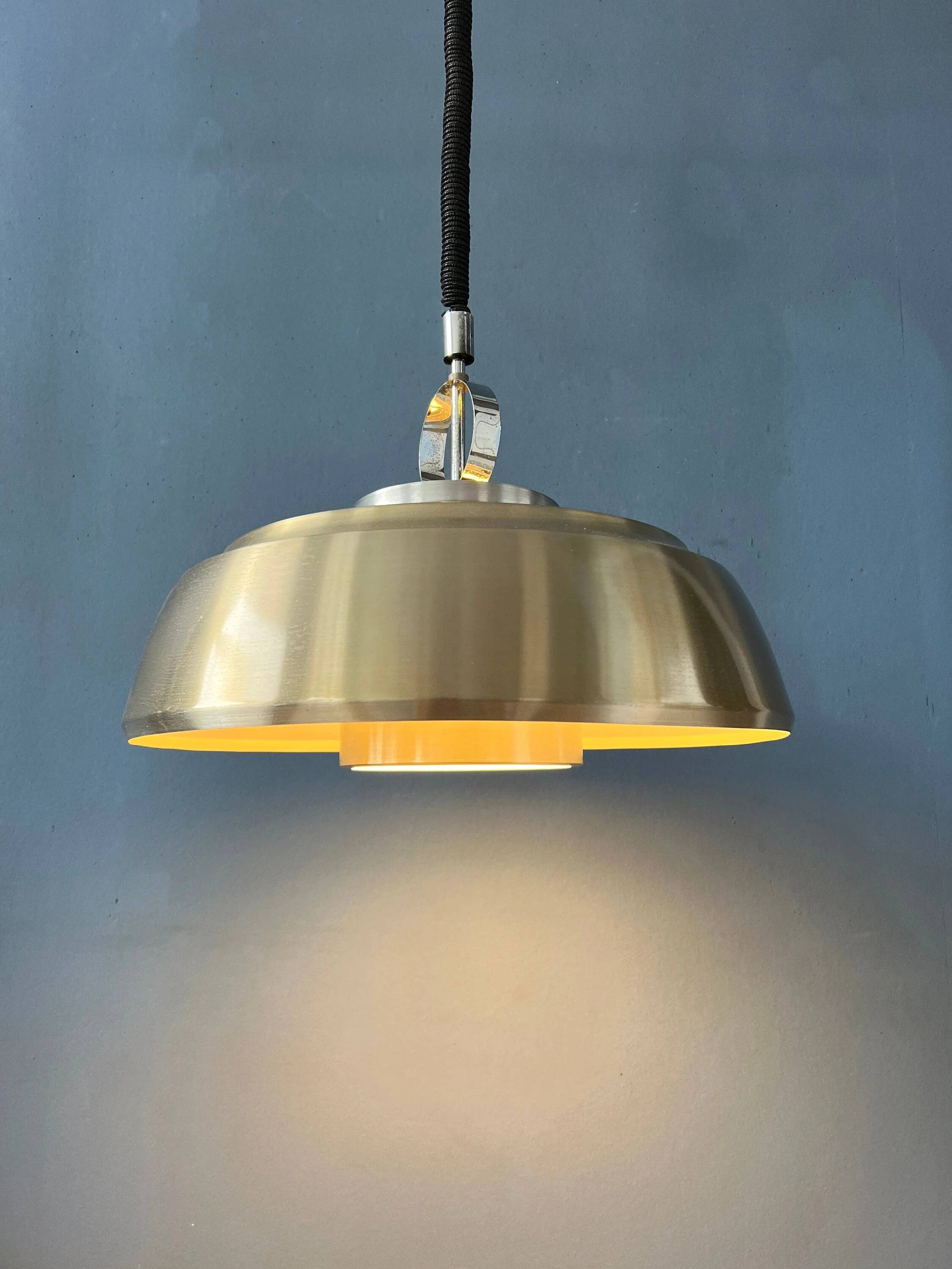 Mid-Century aluminium pendant with orange lacquer