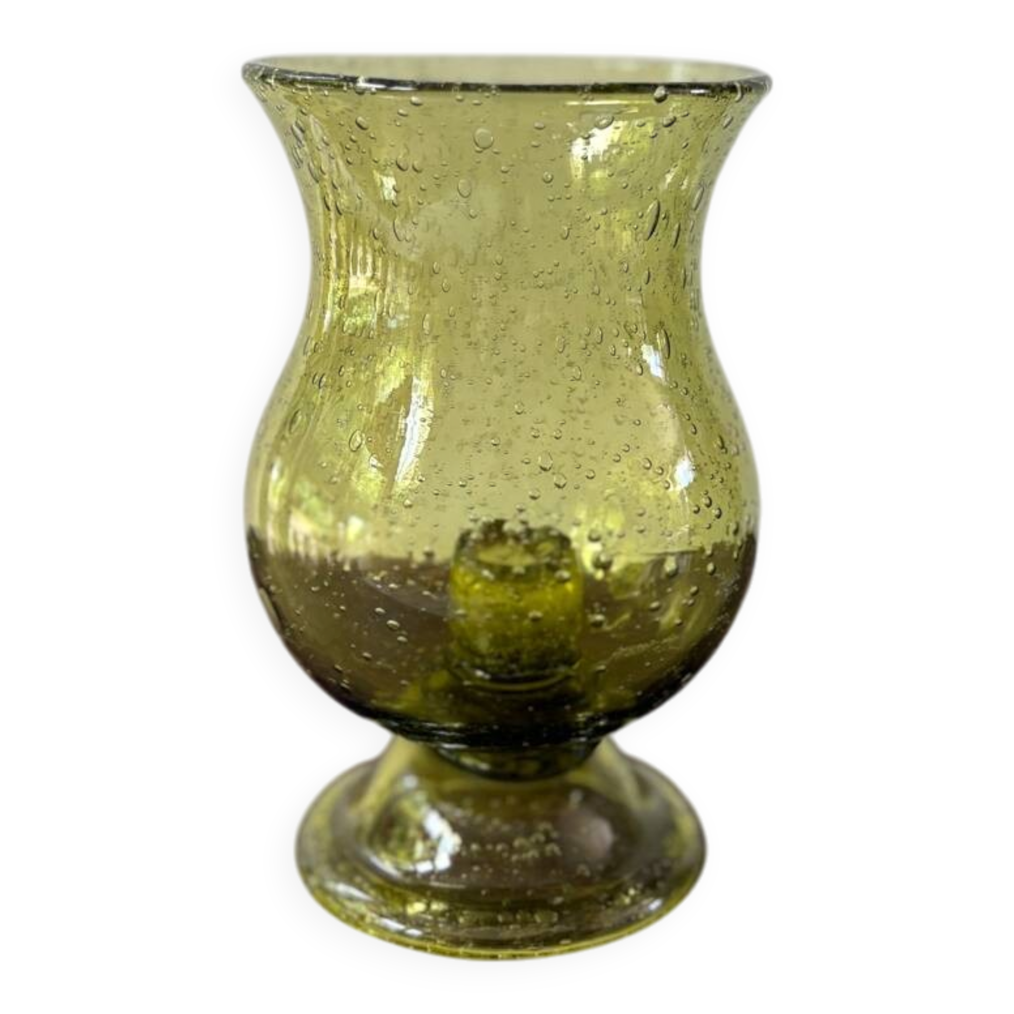 candle holder in biot green bubble glass from the 60s