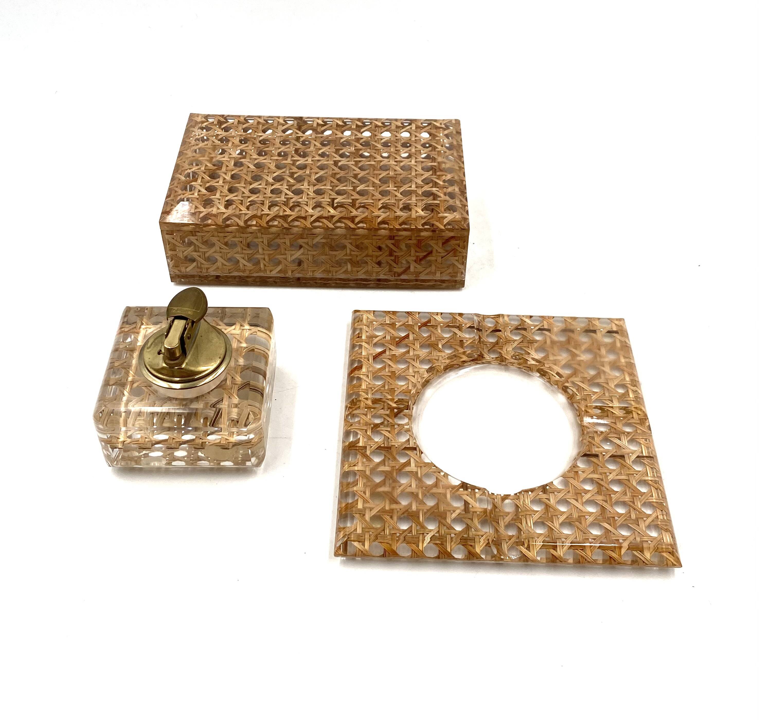 Hollywood regency smoking set, lucite and Vienna stray, Italy 1970