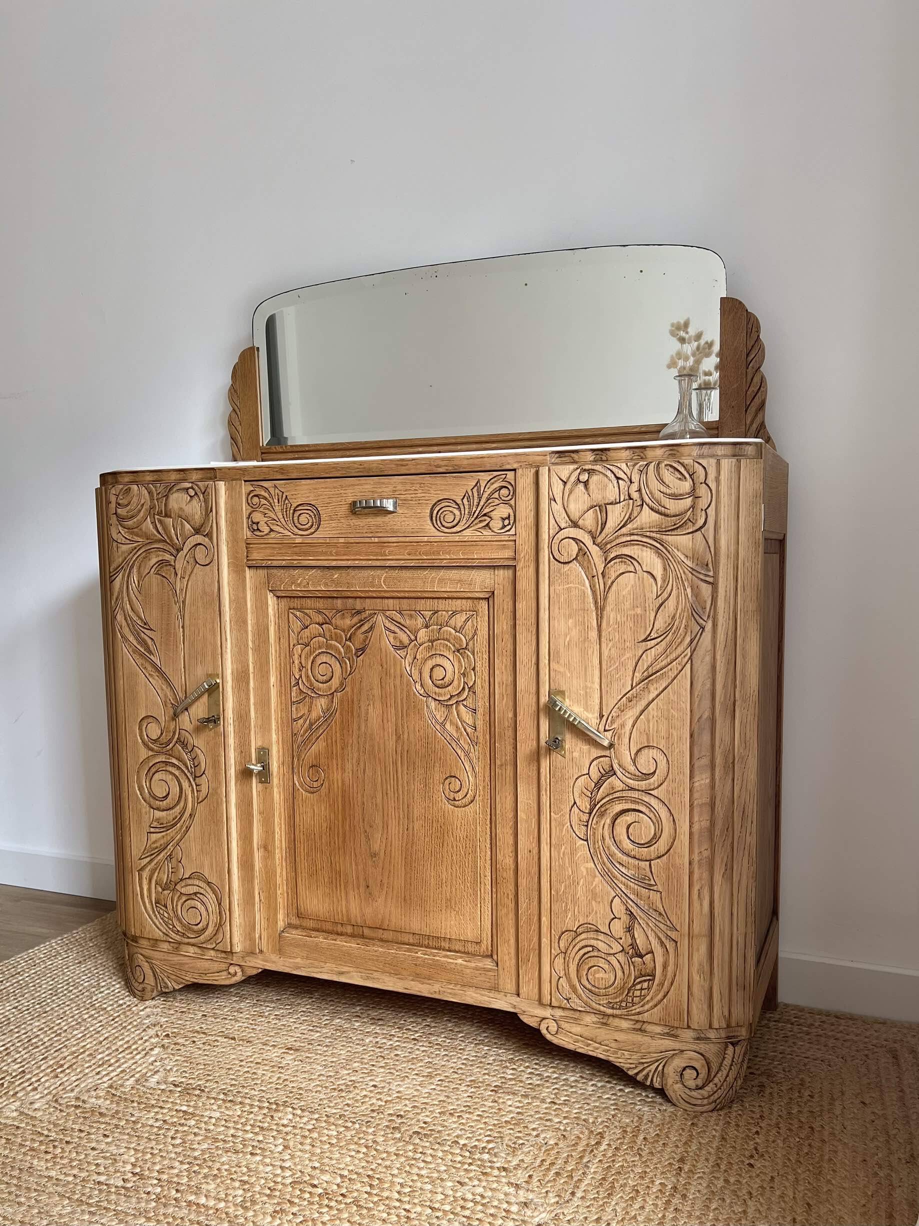 Art Deco oak sideboard with mirror (removable)