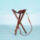 Scandinavian bohemian leather stool, Danish teak stool.