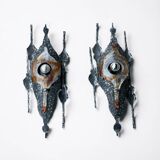 Tom Ahlstrom & Hans Ehrich - Pair Of Brutalist Sconces 1960s Metal And Glass