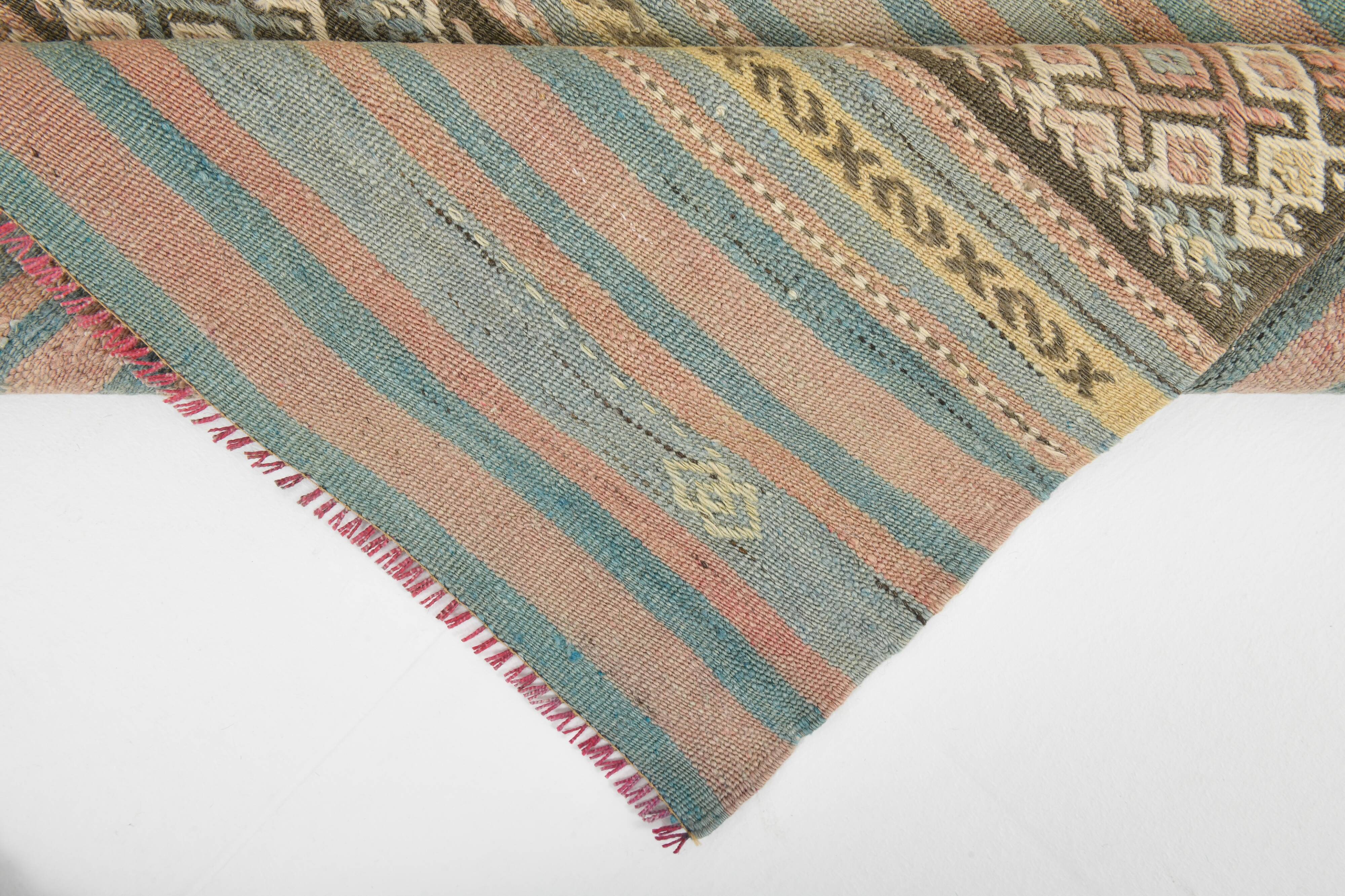 Tapis Kilim fait main rouge clair bleu 5x7 158x247 cm