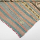 Tapis Kilim fait main rouge clair bleu 5x7 158x247 cm