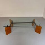 Old coffee table in glass and magnifying glass, French design Paul Michel, year 70