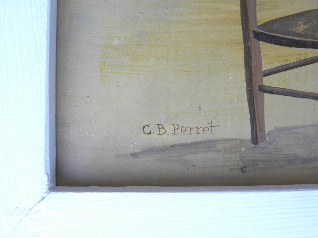 Contemporary painting panel signed c. perret swiss painter.