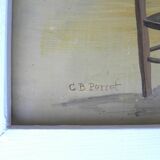 Contemporary painting panel signed c. perret swiss painter.