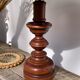Turned wooden lamp old bluish gray lampshade