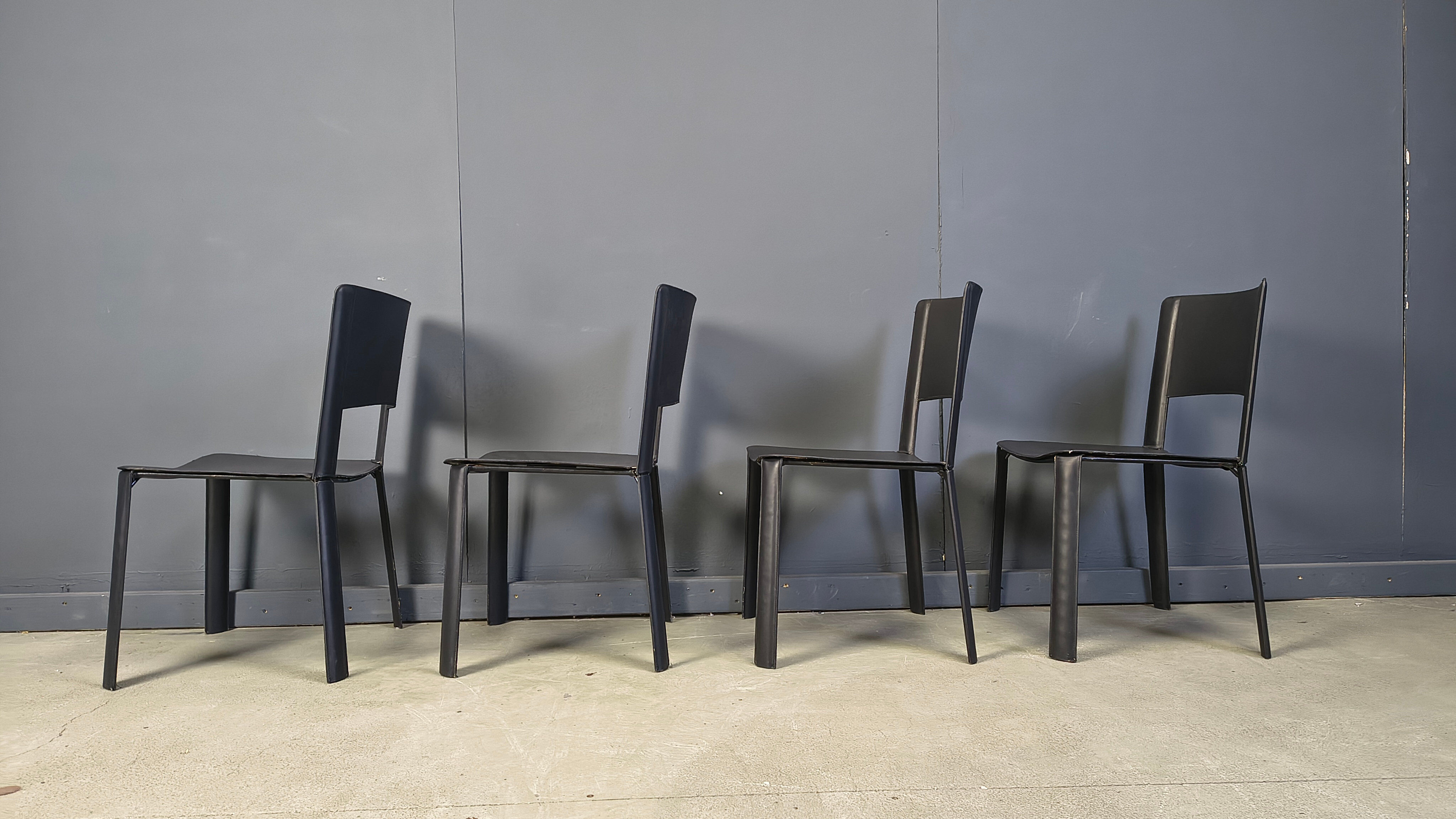 Vintage black leather dining chairs, Italy, 1980s