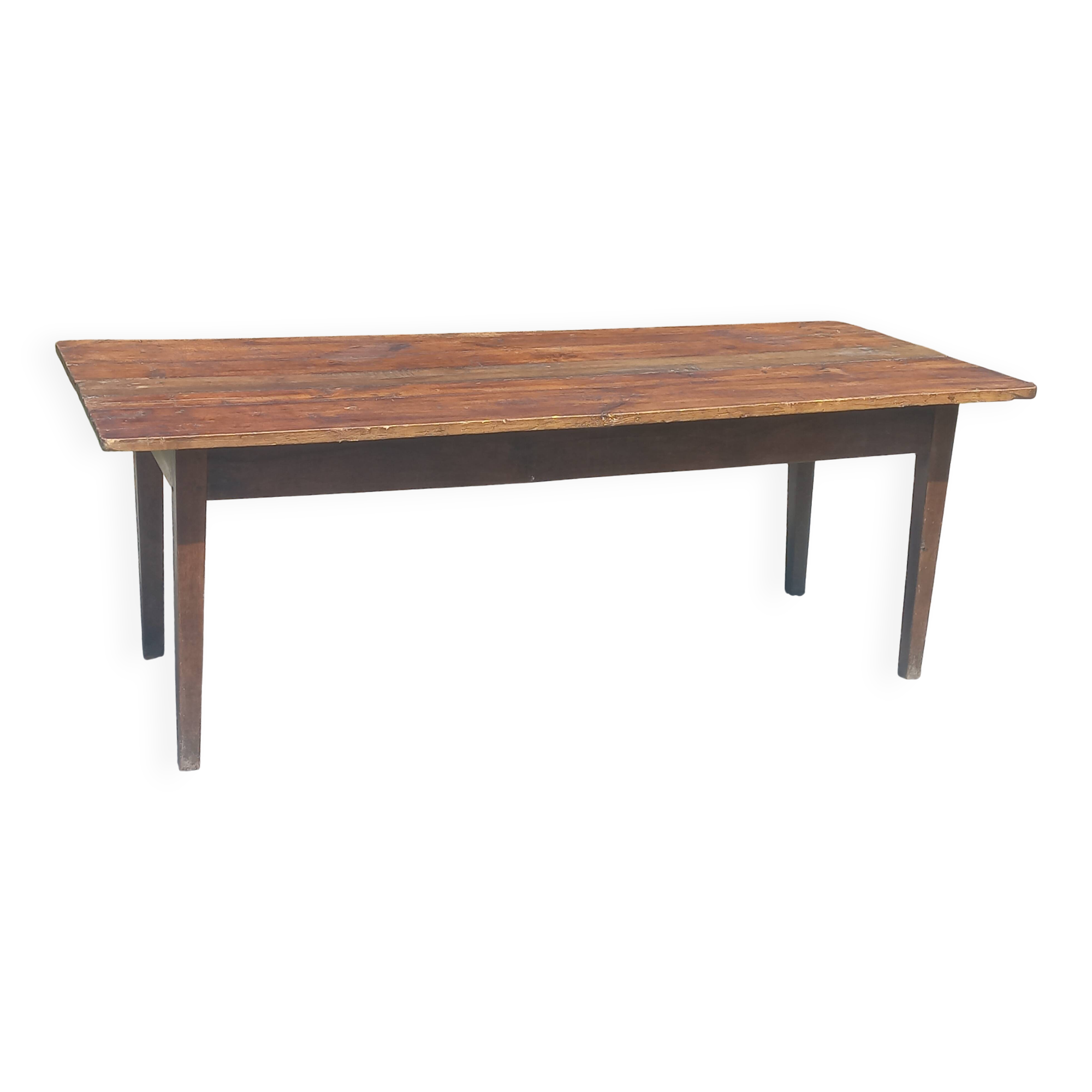 19th century farmhouse table in oak and poplar with spindle legs 198cm