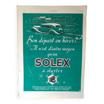 une publicité papier voiture starter  Solex  issue revue année 1937