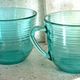 Set of 2 coffee cups in green glass of water Arcoroc, made in France