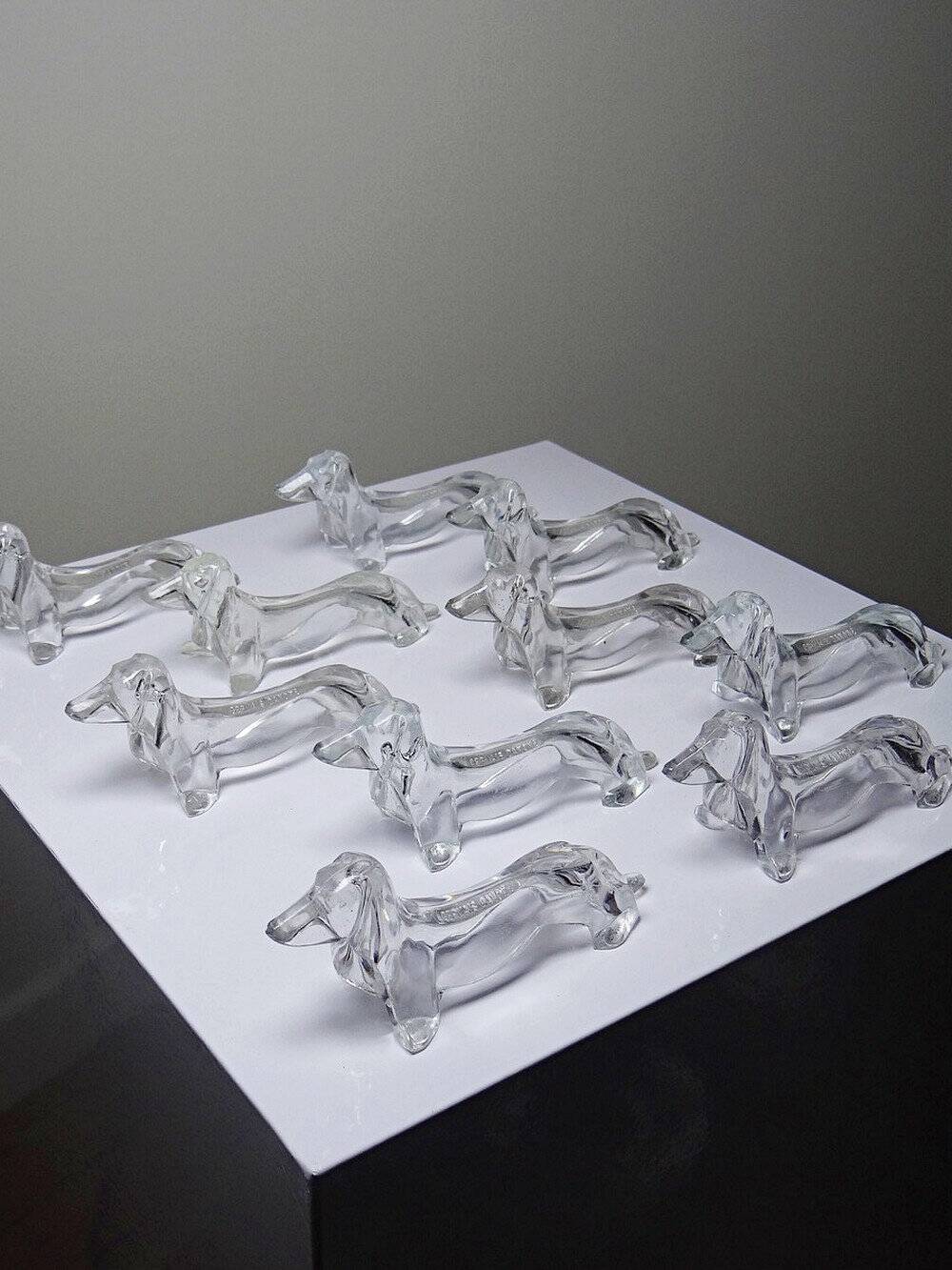 Vintage Gervais Danone knife holders, dachshund design, clear plastic