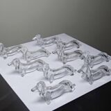 Vintage Gervais Danone knife holders, dachshund design, clear plastic