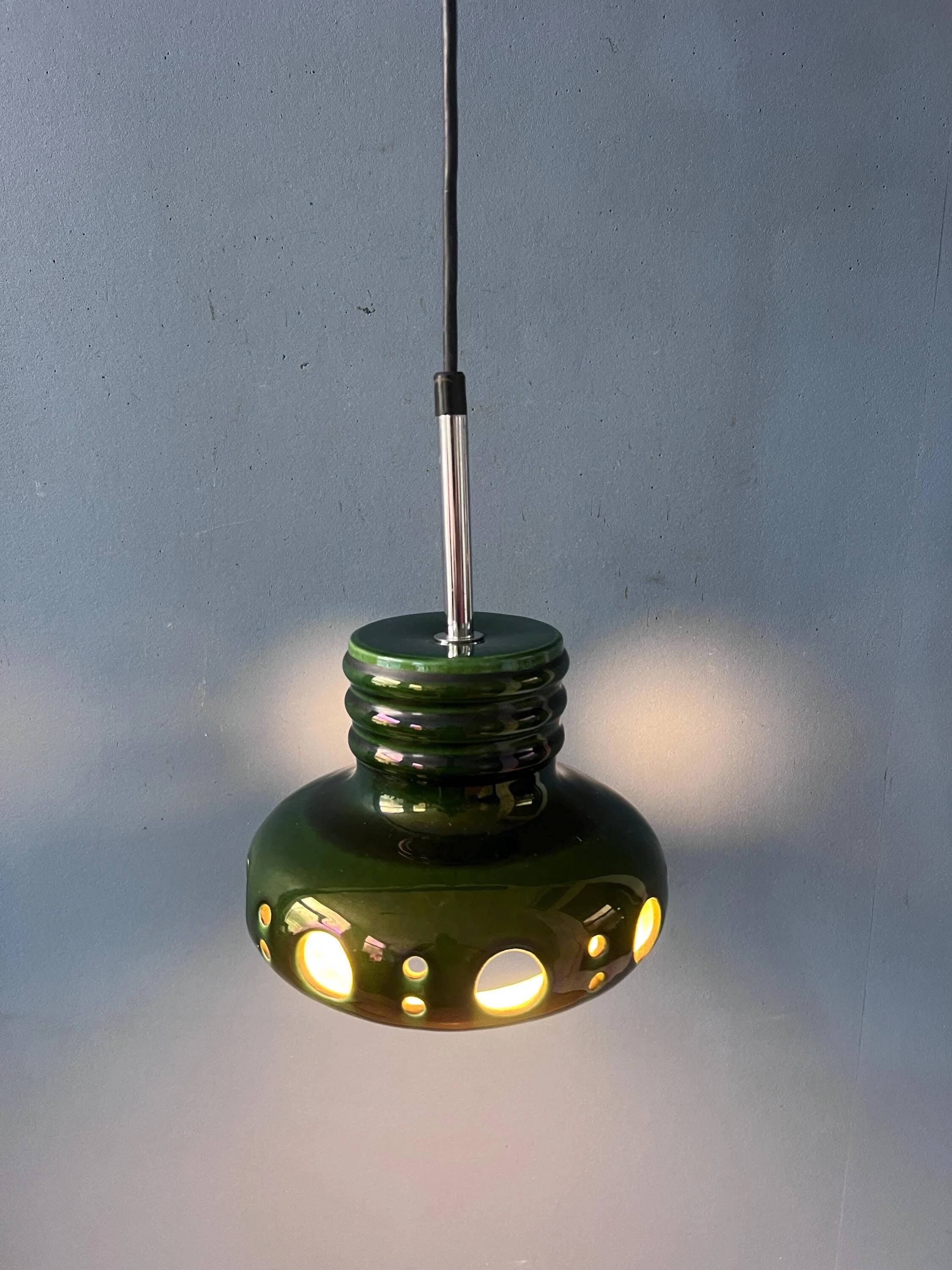 Green ceramic suspension Mid-Century - pendant lamp West Germany