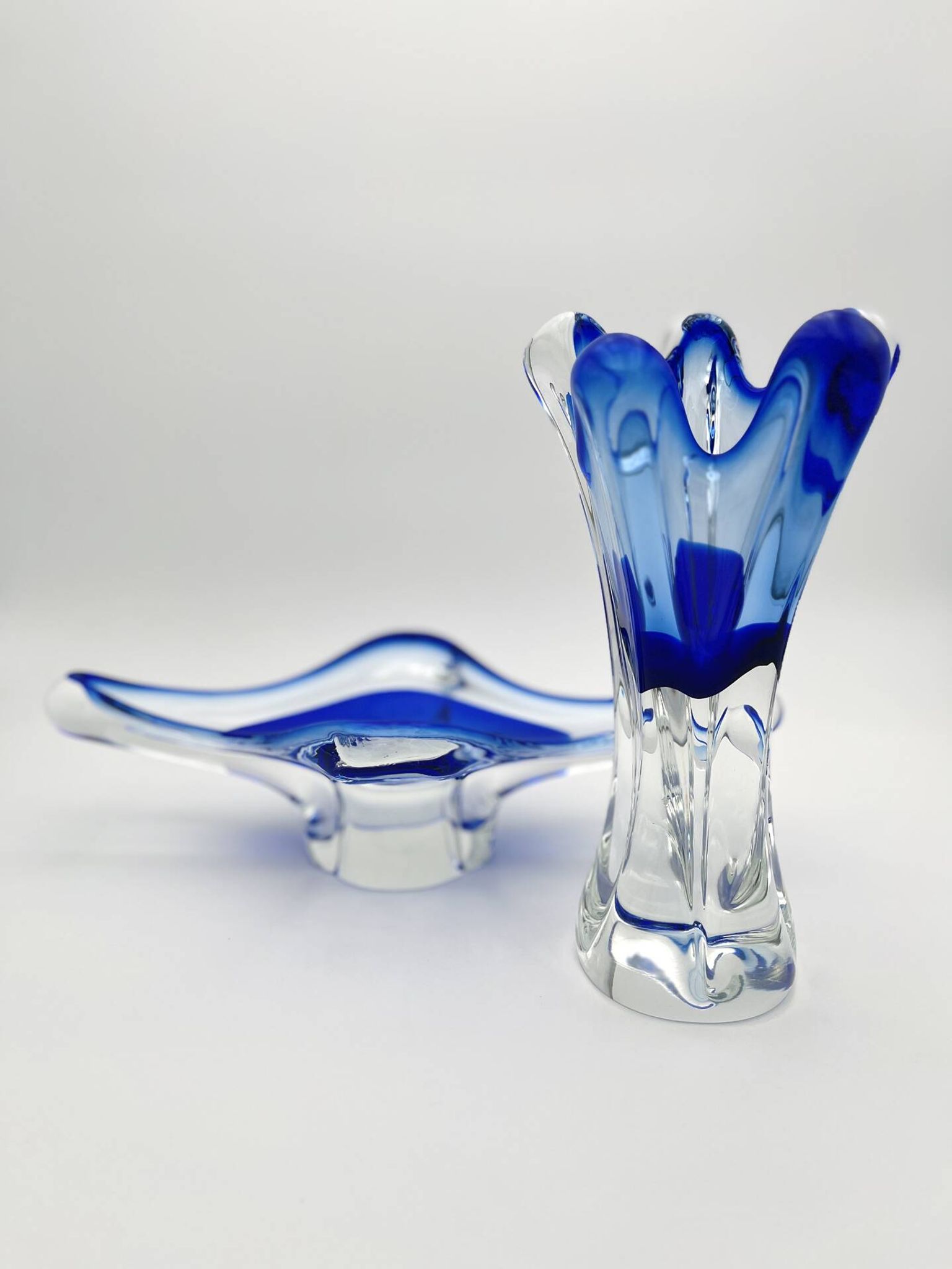 Lot vase and bowl - Josef Hospodka Chribska - Blue Sommerso - 1960