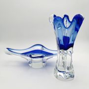 Lot vase and bowl - Josef Hospodka Chribska - Blue Sommerso - 1960