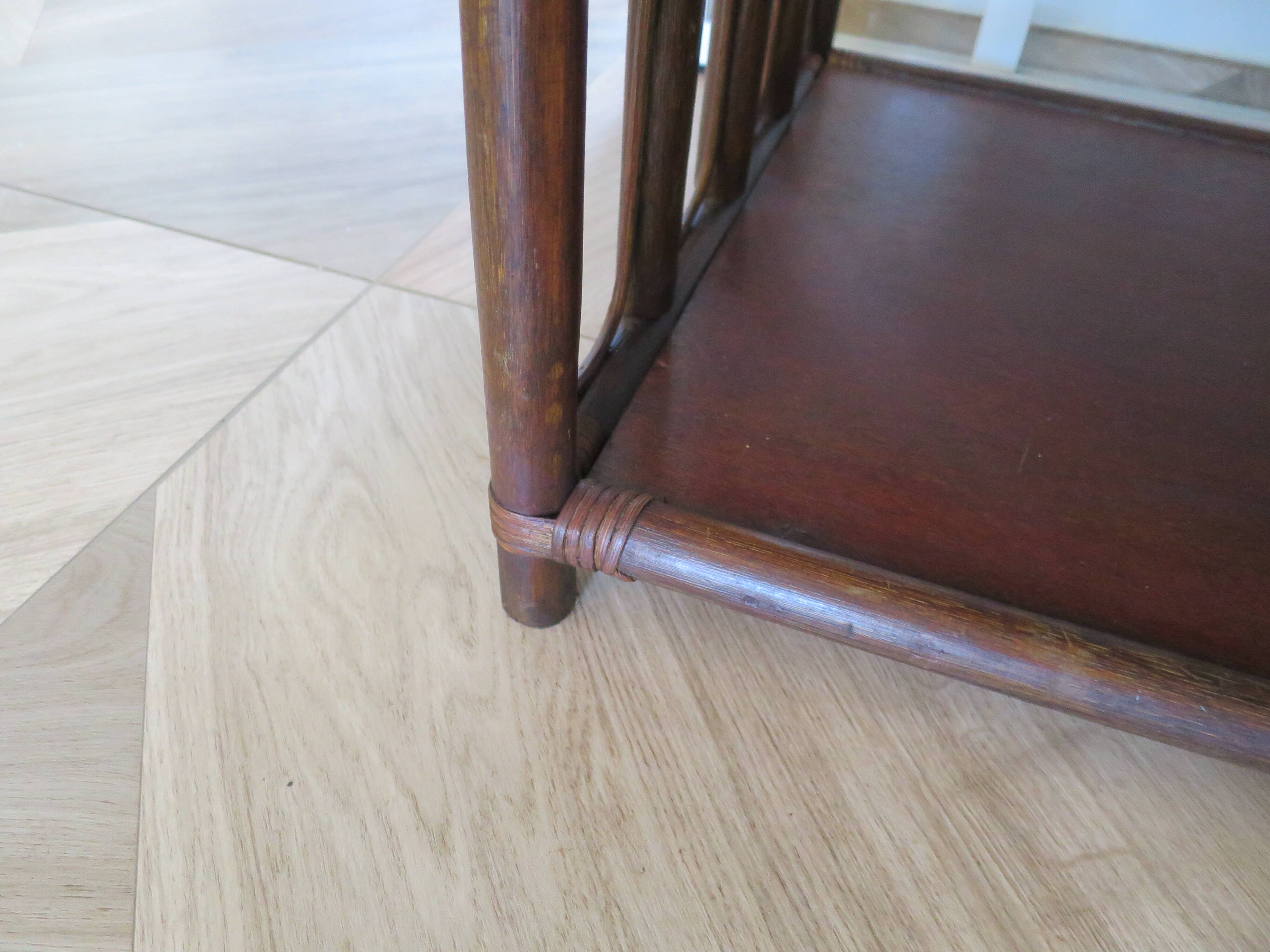 Retro side table - vinyl furniture - rattan and bamboo - 1980s