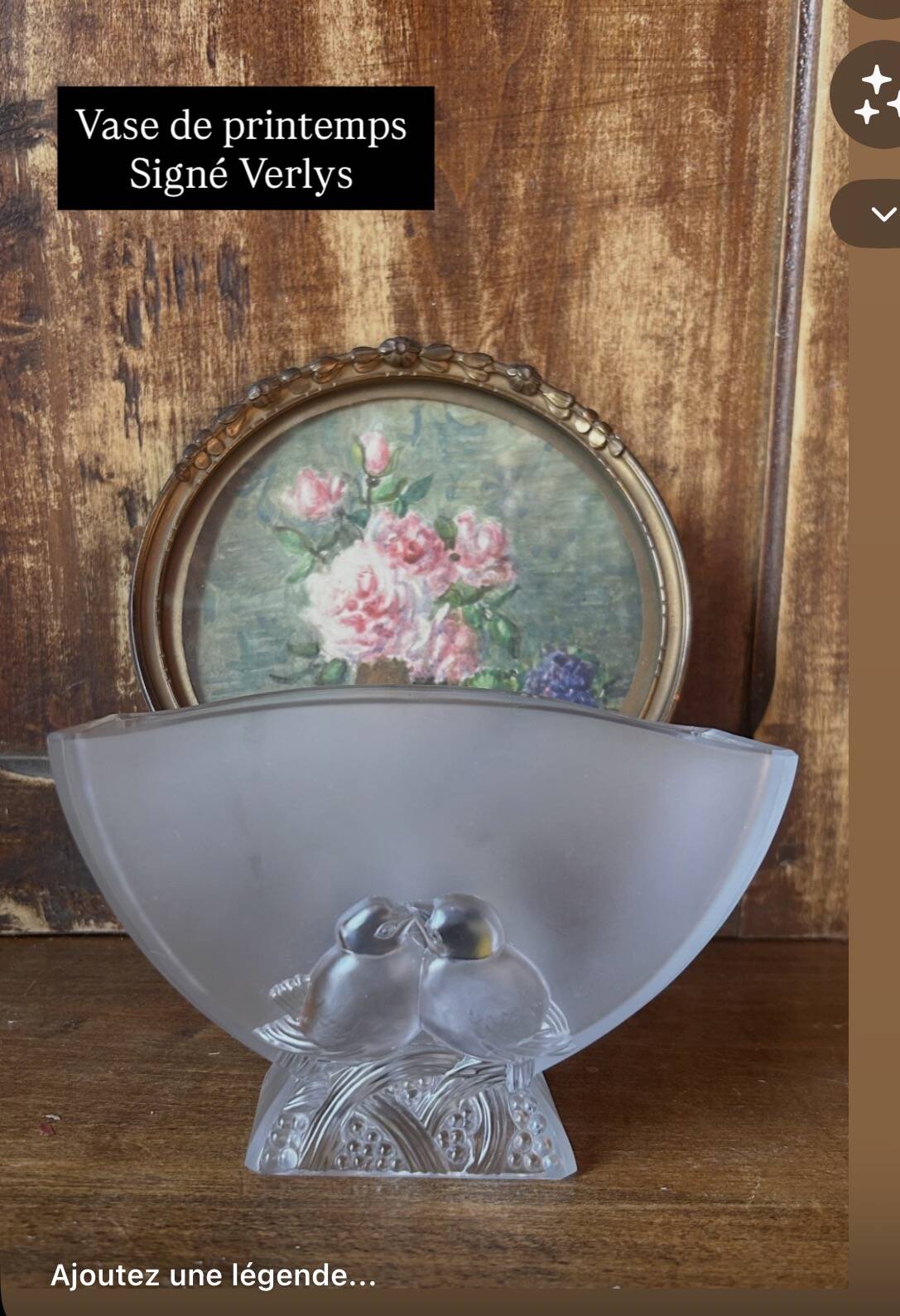 Petit vase Verlys en pâte de verre – décor oiseaux, époque art déco