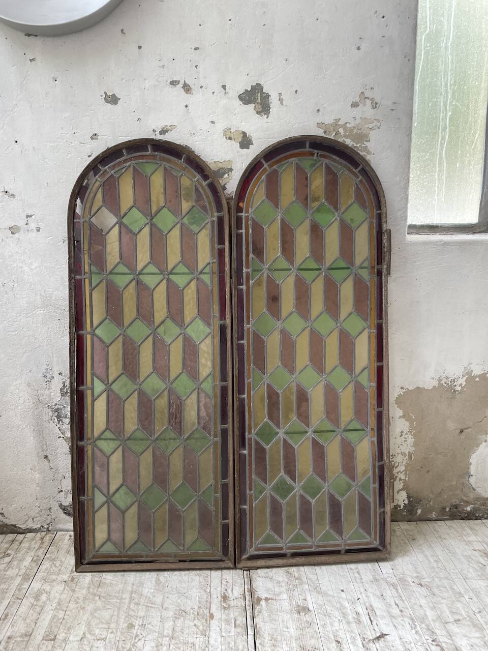 Old stained glass window in metal and glass 1900