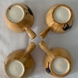 4 coffee cups and 4 sub cups zoomorphic ceramic animals Grandjean Jourdan Vallauris 1950