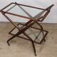 Vintage wooden and glass rolling trolley, 1960