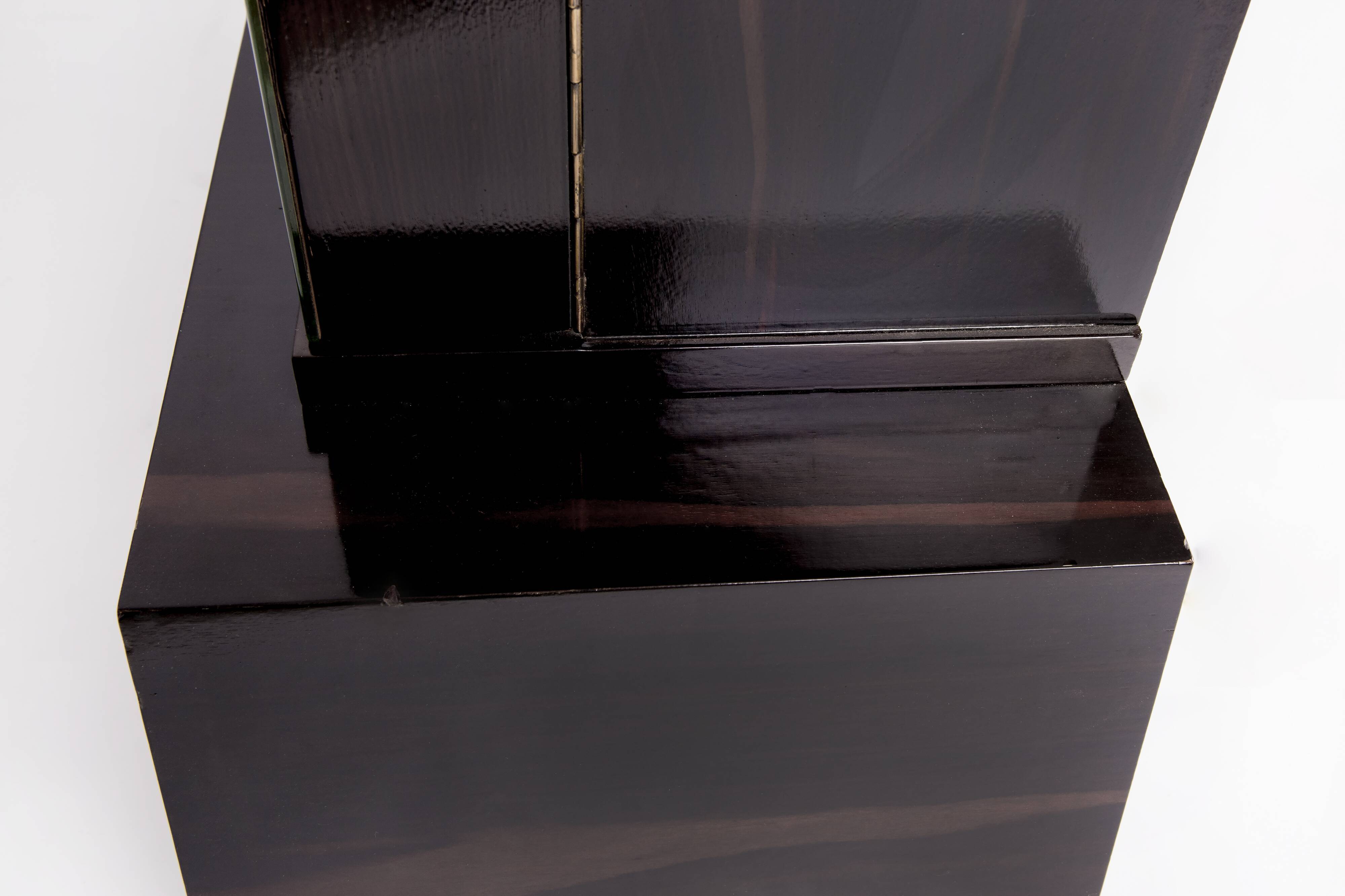 Art-deco bar furniture in macassar and acid-engraved mirror