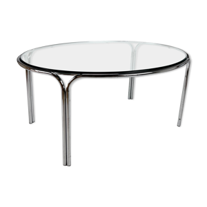 table à manger ovale tubulaire et en verre italienne, années 1970
